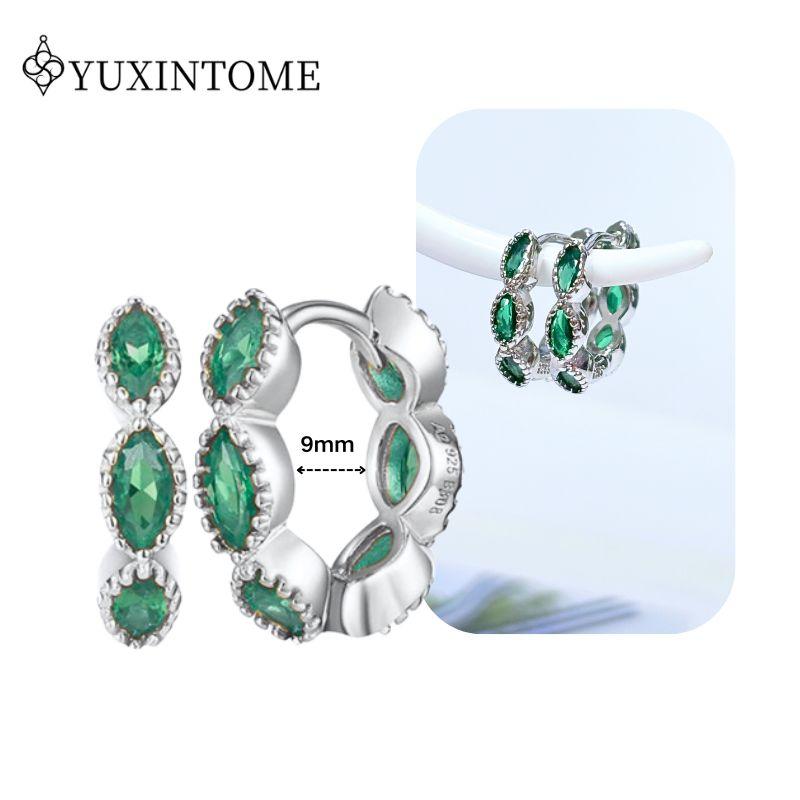Turquoise 925 Silver Ear Needle Green Zircon vintage emerald Heart/Flower Pendant Hoop Earrings Fashion party Jewelry