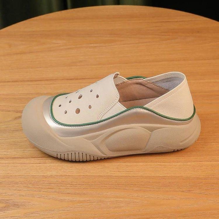 

Leather sandals summer women s 2025 new mesh breathable thick-soled hole shoes one pedal soft-soled mother shoes 40