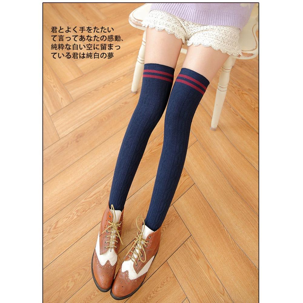 2019 College Style Stockings, Women's Two Bar Twists, Stacking Socks, Japanese and Korean Striped Stockings Over Knee Socks