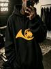Casual Streetwear Style, Hoodie, Orange Trumpet Graphic Print, Autumn Winter Daily Wear, Gift for Music Lover Boyfriend