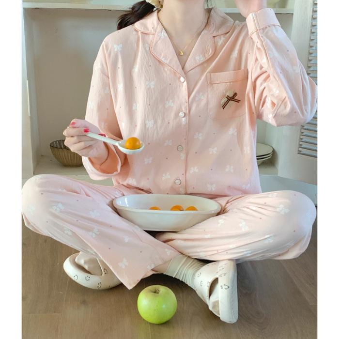 Cotton Material Spring and Autumn Sweet Home Collection Cloud Cotton Pajamas Womens Long Sleeved Charming Cartoon Milk Home