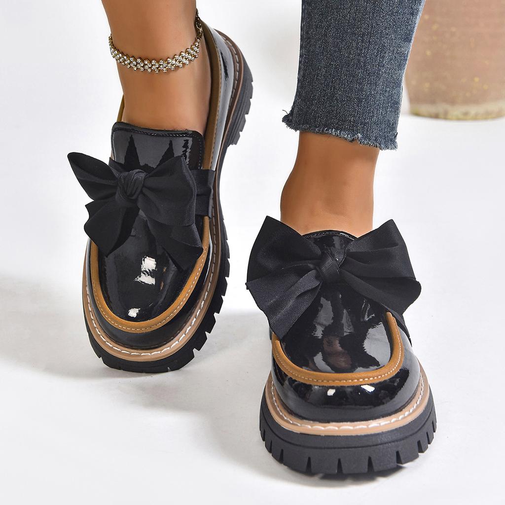 Modne Loafersy Duże Rozmiary na Wiosnę i Jesień Dla Kobiet Brytyjski Styl Kokardka Skórzane Buty Gruba Podeszwa Gruba Podeszwa Retro Buty
