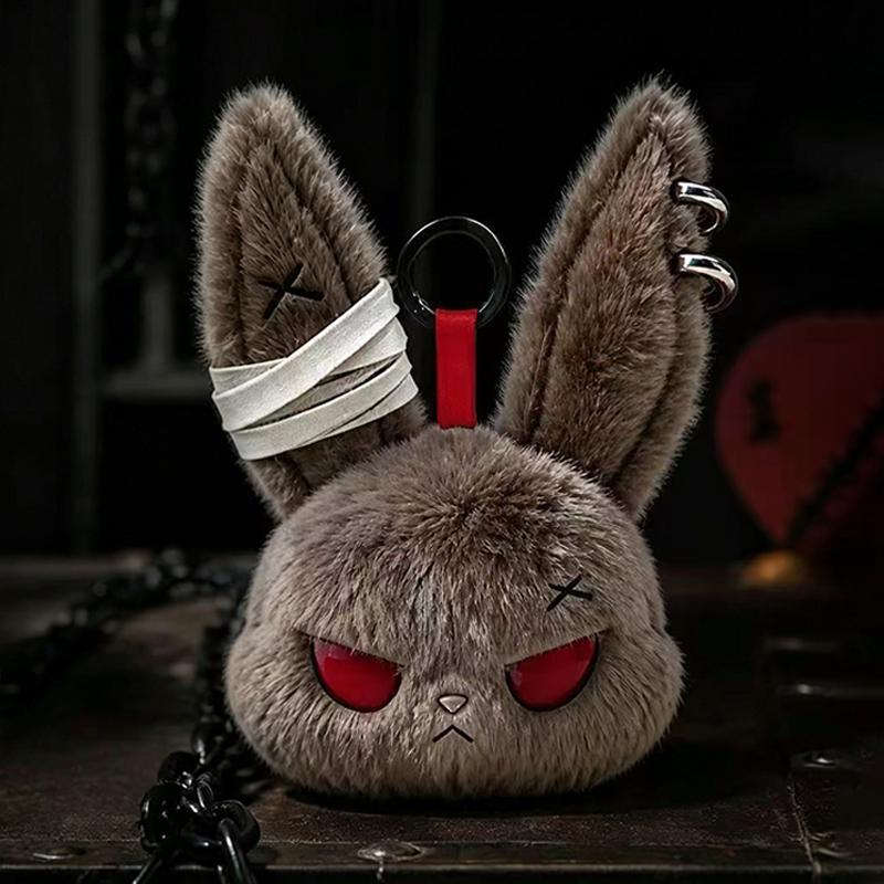 Gothic Rebel Rabbit Plush Keychain Funny Bunny Doll Pendant Cartoon Stuffed Toy For Easter Halloween Holiday Decor Gift