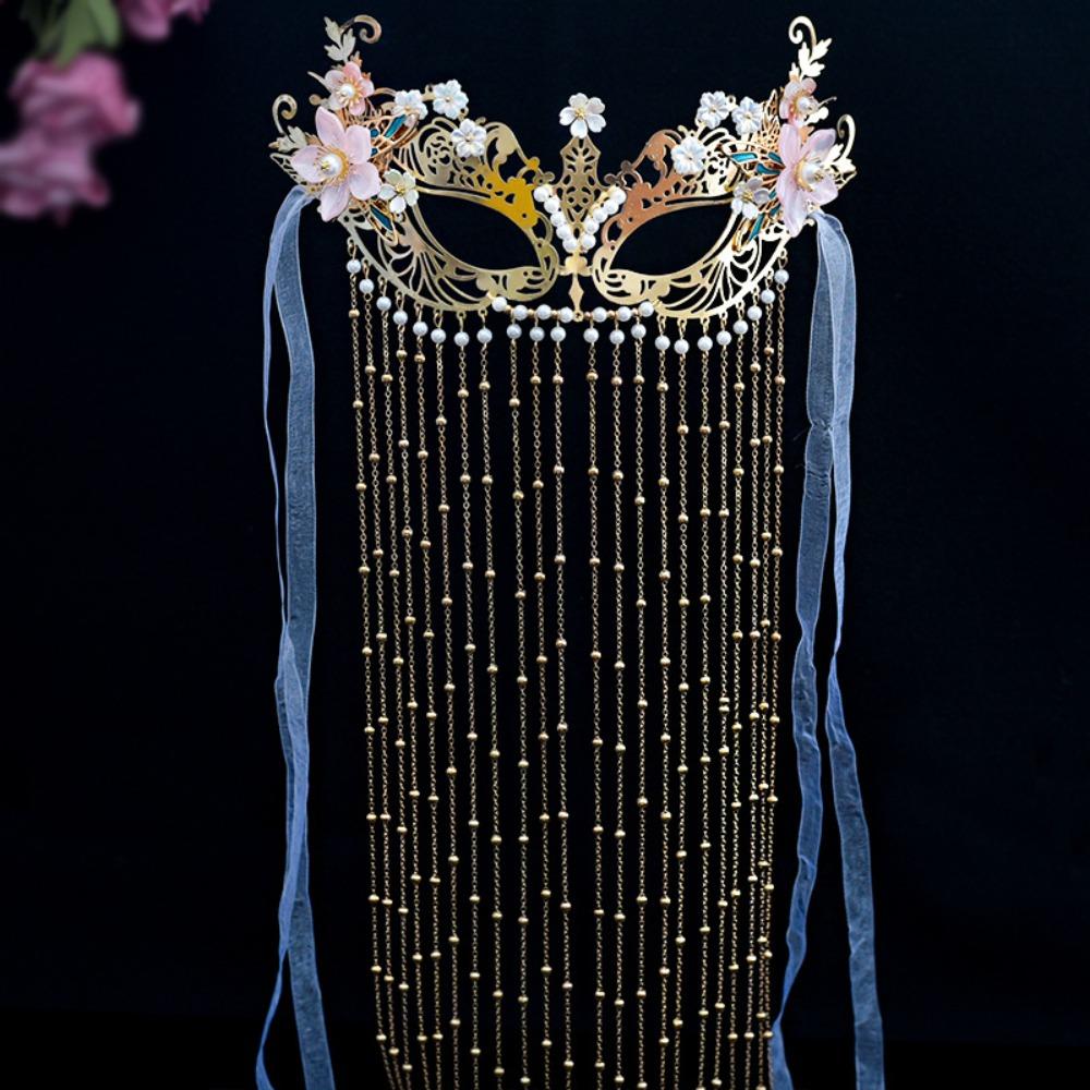 Flower Anonymous Face Cover Chain Women Mysterious Veil Temperament Wedding Mask Gift