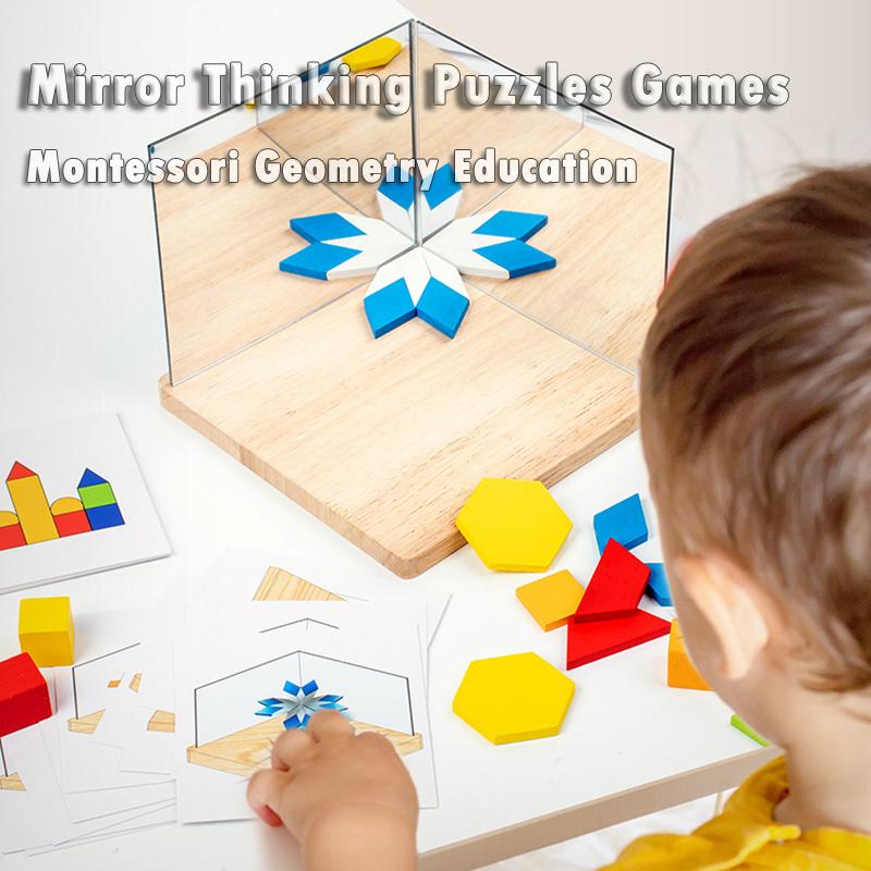 Kinder Spiegelbild Logisches Denken Puzzle Spiel Montessori Bildung Wissenschaft Physik Spa Fantasie Bausteine Holzspielzeug Geschenk