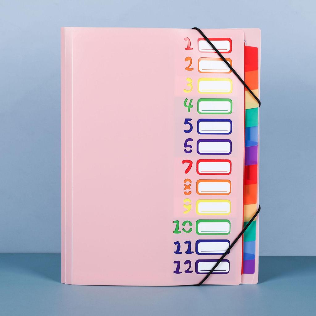 Rainbow 12-Page Accordion File Folder with String Closure - New Office Document Organizer