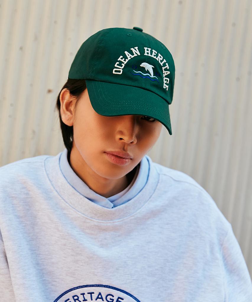 DOLPHIN WAVE APPAREL Ocean Heritage Dolphin Ball Cap Deep Green