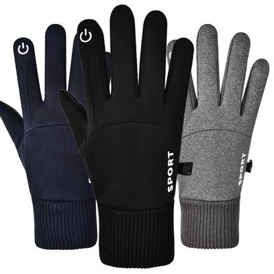 Luvas de ciclismo, tela sensível ao toque masculina, condução de pelúcia de inverno, anti-respingos, antiderrapante e luvas quentes para esportes ao ar livre para ciclismo