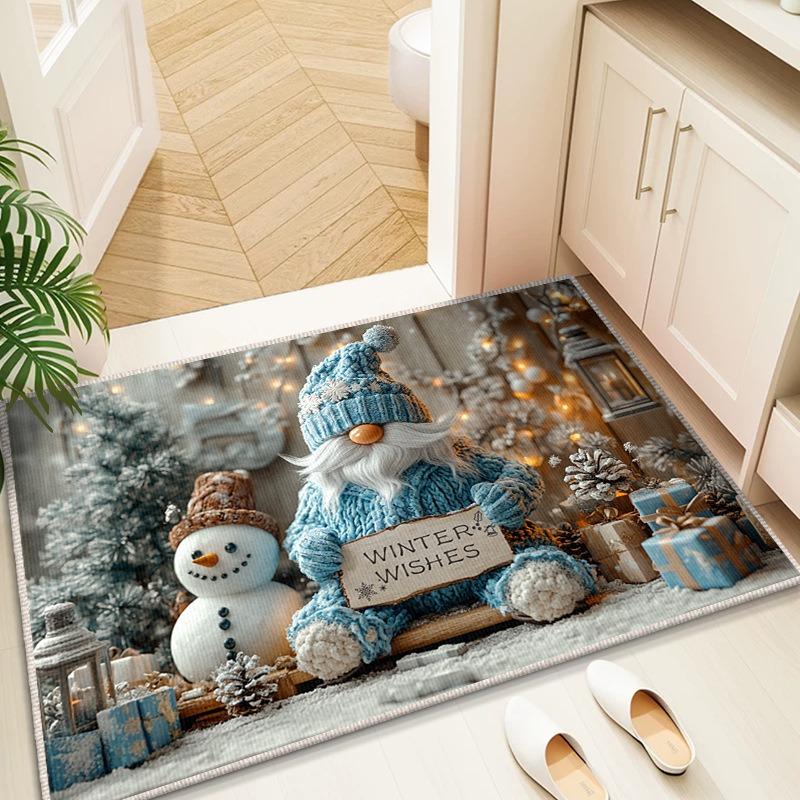 Christmas Snowman Pattern Bathroom Mat Absorbent Foot Mat Dirt Resistant Floor Mat Indoor Rug for Bathroom Entrance