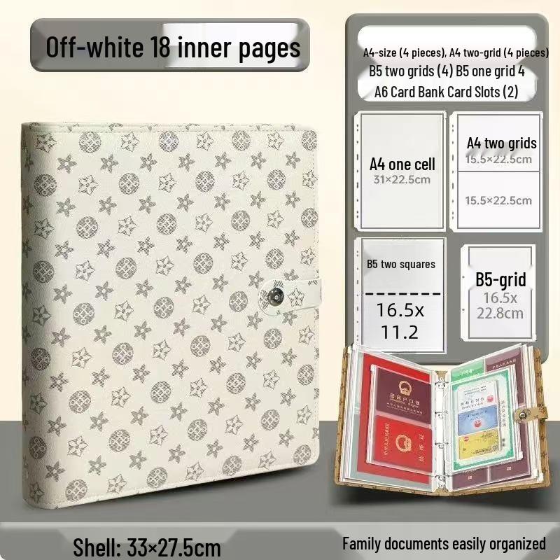 Family Document Storage Bag: Leather Magnetic Buckle A4 Album for Certificates, Receipts & Documents