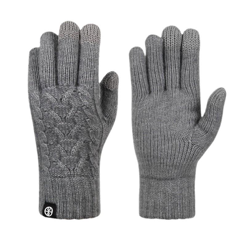 Double Layer Thickened Knitted Gloves for Winter Warm and Cold  Plus Velvet Northeast Outdoor Riding Solid Color Touch Screen Wool Gloves