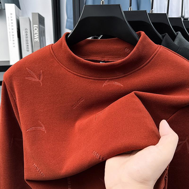 

Men s Luxury German Velvet Jacquard Hoodie - Double-sided, Half-High Collar, Warm Casual Top for Autumn/Winter 3XL (Recommended 82.5-90kg) помаранчевий