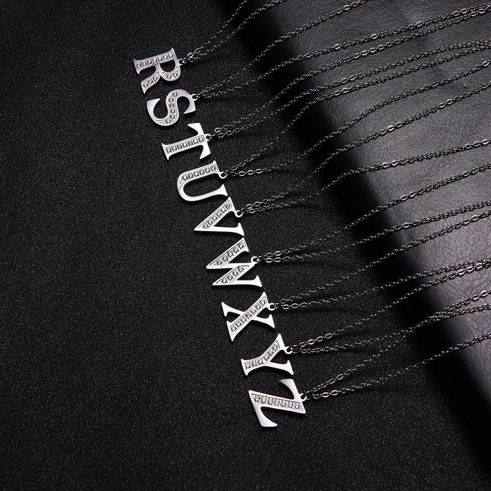 My Shape Letter A-Z Clear Zircon Stainless Steel Necklace for Girls Women Necklaces Alphabet Initials Pendant Choker Jewelry