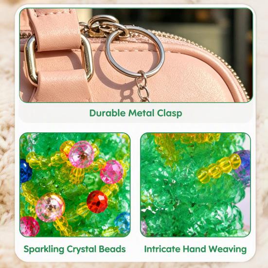 Decorative Bead Art for Home Christmas Tree Keychain, Faux Crystal Beaded Xmas Pendant, Decoration Hanging 3D Holiday Key Ring Charm Accessory