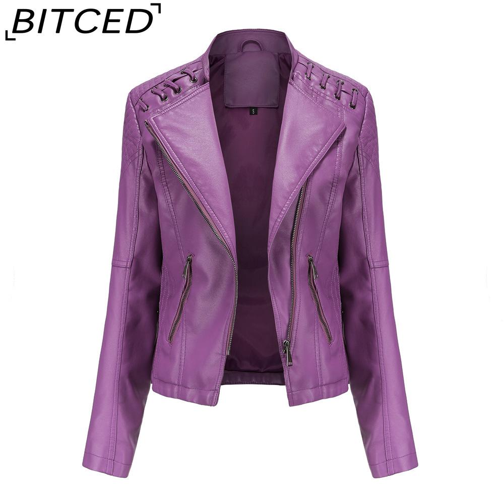 BITCED Spring/Autumn Women's Leather Jacket - Short Fit, Slim-Cut, Lightweight Leather Coat, Biker Style