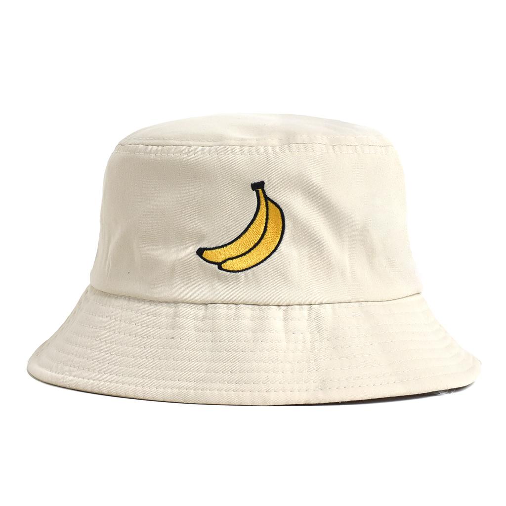 Panama Banana Embroidery Bucket Hat Foldable Unisex Summer Cartoon Cute Fruit Fisherman Hat Soild Color Outdoor Sun Cap
