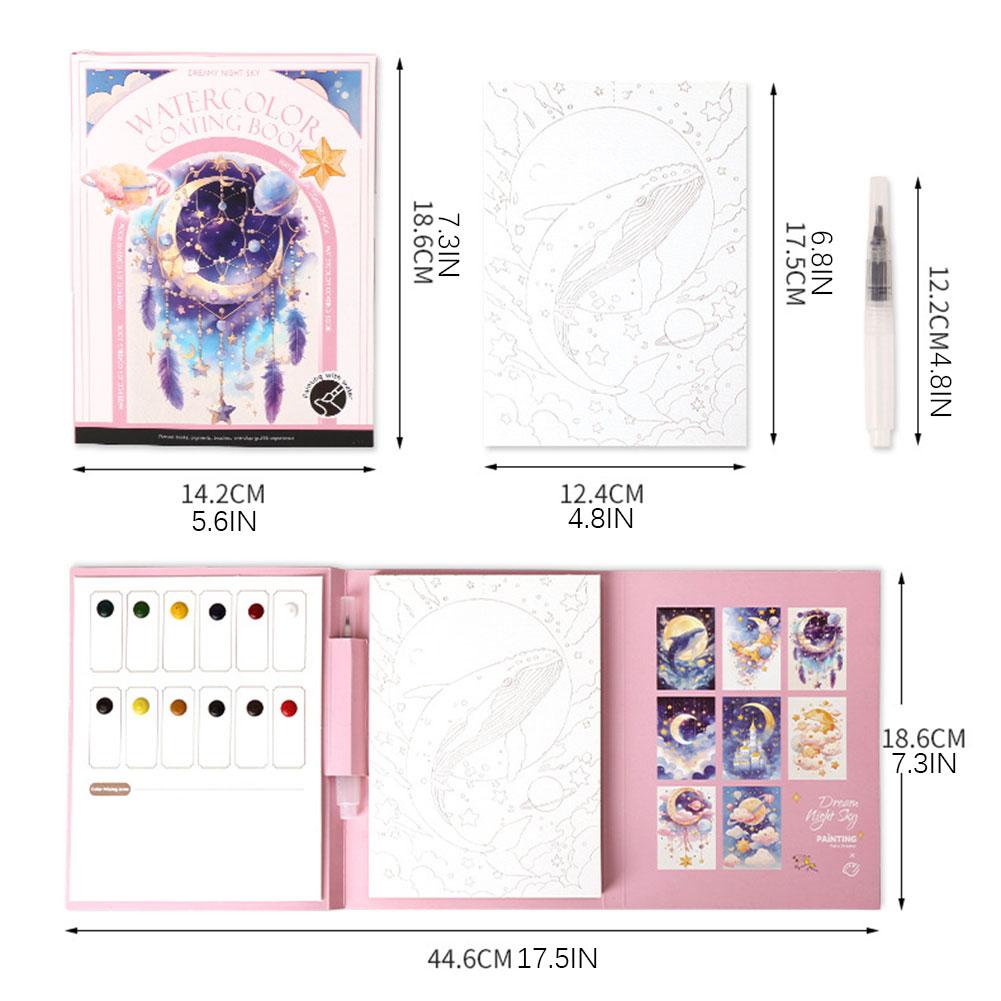 Watercolor Coloring Books Tri-Fold Art Built-In Palettes DIY Watercolor Journal Foldable Painting Pad Self-Contained Pigments