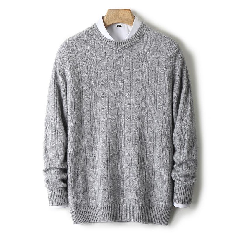 

Men s Luxury Thick Cable Knit Wool Sweater - Loose Fit, Versatile Base Layer for Business, Round Neck, Autumn/Winter Collection M