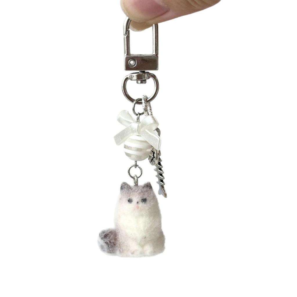Flocked Puppy & Kitty Doll Bag Charm Keychain - Cute Bear Gift for Girls & Phone Chain Charm