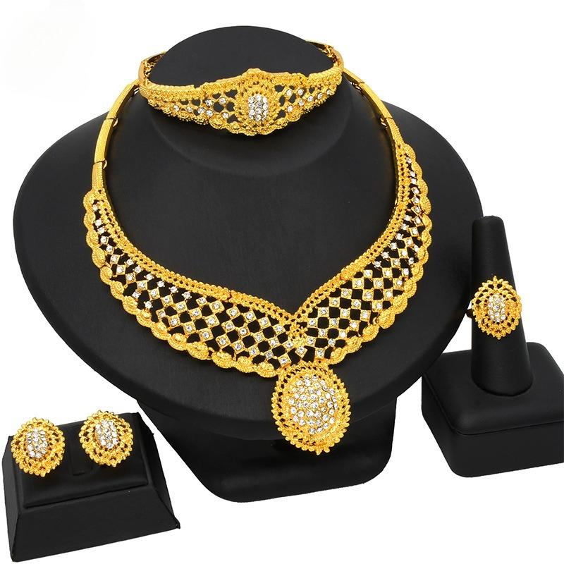 Oro 24K Dubai Collana Orecchini Bracciale Anello Sposa India Nigeria Medio Oriente Set Collana 2026