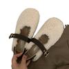 Fashion Lambswool Moccasins Femme Metal Buckle Belt Plush Flats Warm Cotton Loafers Curly Sheep Fur Mary Janes Winter Shoes Women 2025