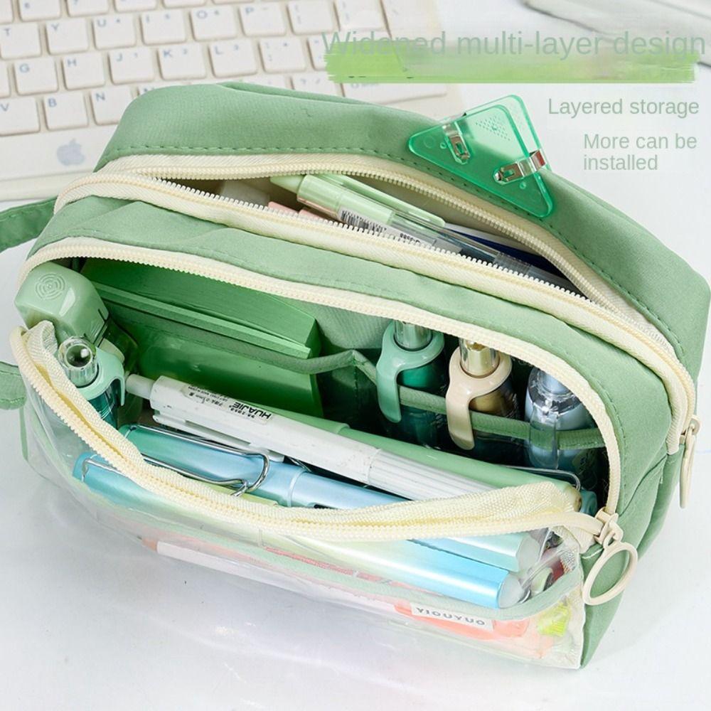 Makeup Bag 5 Grid Transparent Pencil Case DIY Zipper Transparent Pen Bag Cute INS Stationery Box Office School Supplies