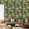 Blue and gold stained glass flowers wallpaper for living room and bedroom 50x1000
