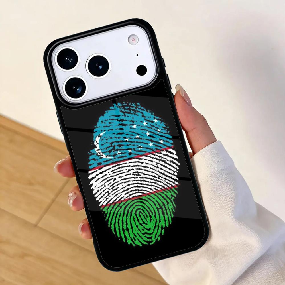 Uzbekistan Flag Coat Of Arms Phone Case For Apple iPhone 17 Air 16 Pro Max 15 Pro Max 14 13 12 11 Mini Back Cover