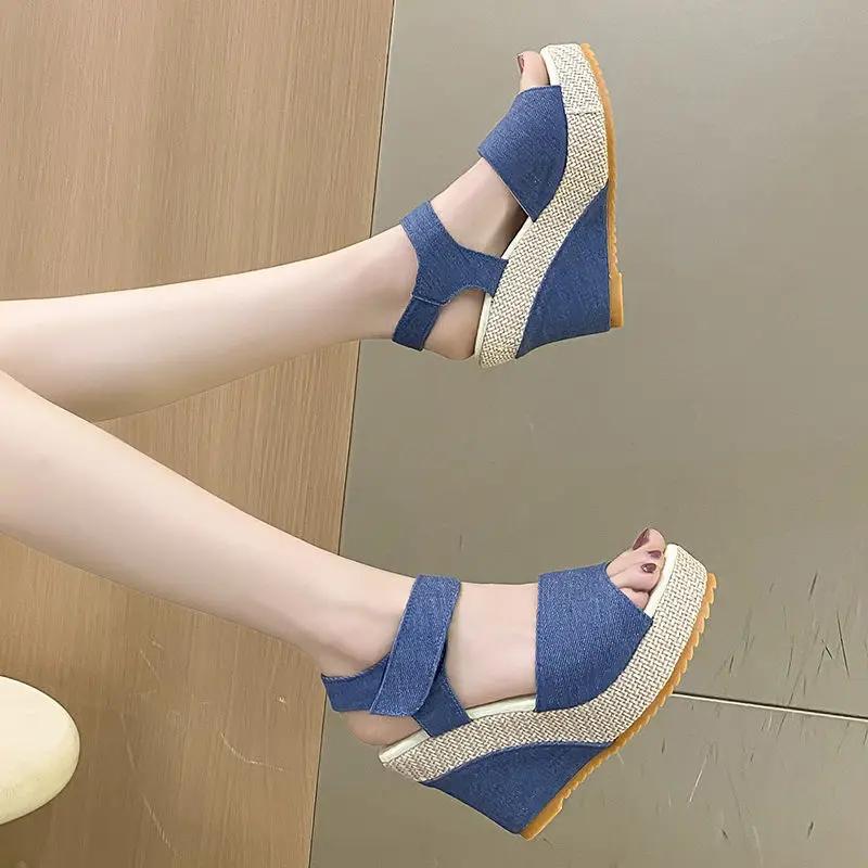 Fashion Women's Sandals Denim Super-high Heel Ladies Shoes Comfort 2025 Trending Original Luxury Casual Shoe Sales On Offer Wholesale