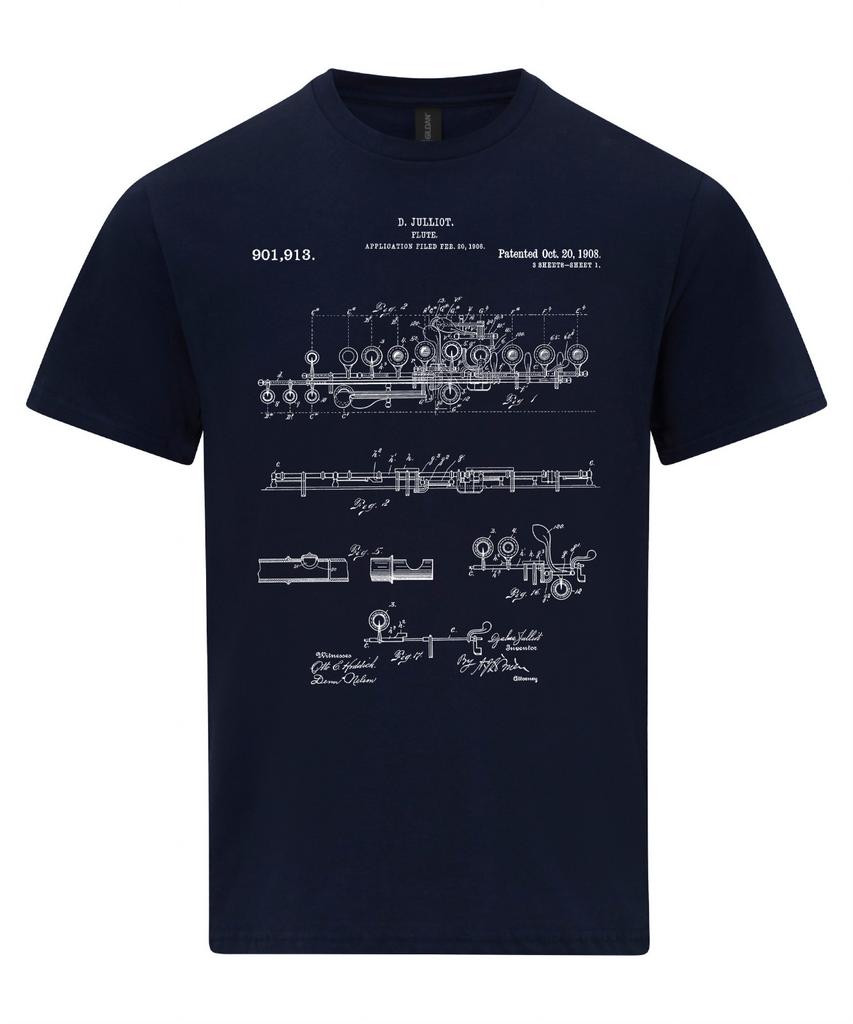 Flute Patent Blueprint Woodwind Instrument Musician T-Shirt