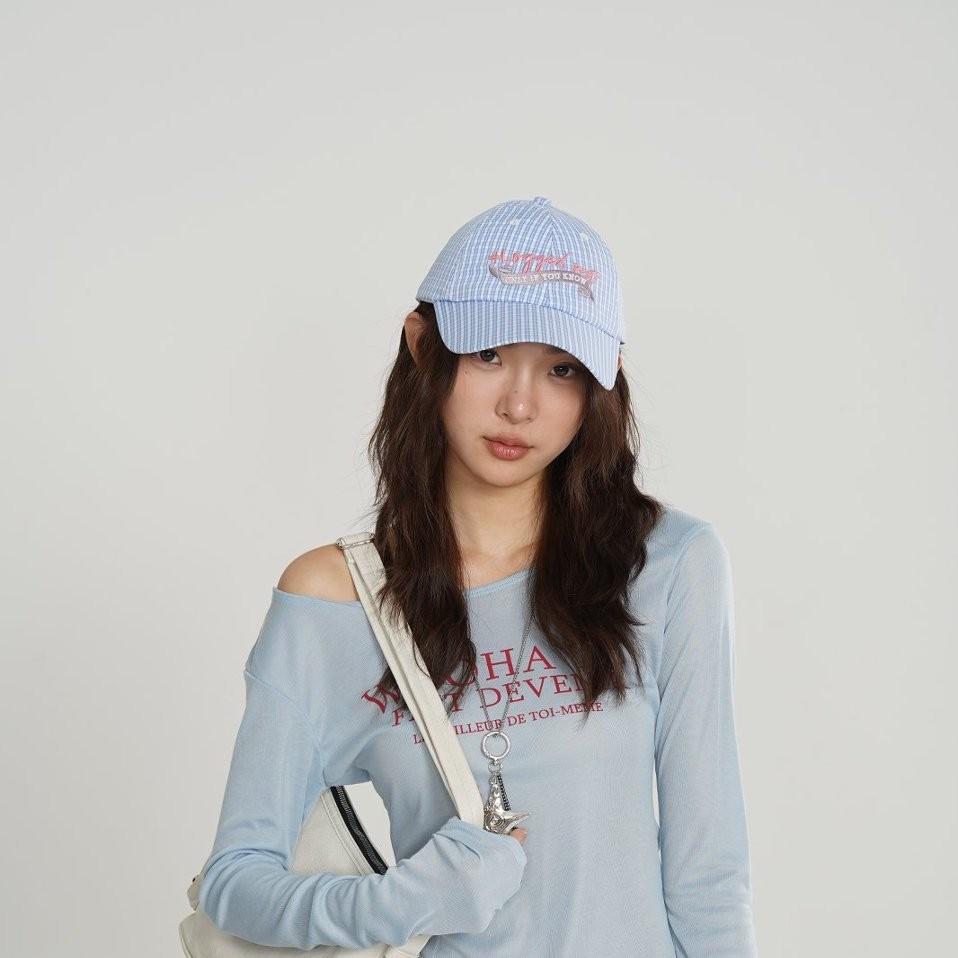 Fashion Hat Yunxu/Plaid Letter Embroidery Baseball Cap Korean Versatile Small Fresh Face Small Sunscreen Shade Cap