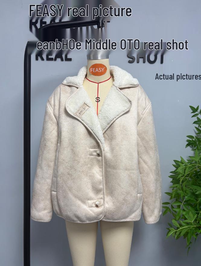 European and American Style Women's Lambswool Shearling Coat with Turn-down Collar