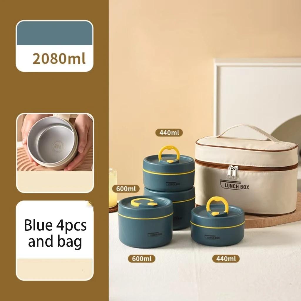 304 Stainless Steel Insulated Lunch Box Stackable 3 Separate Microwave Bento Box Sealed Leak Proof Soup Bowl Office Lunch-box