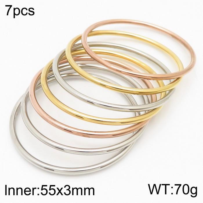 18K Gold-Plated Titanium Steel Stacking Ring and 3mm Round Bangle Bracelet Set for Women