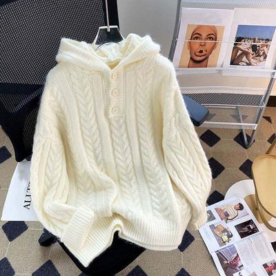 Sweater for Women Autumn Winter Thickened Pullover Hooded Warm Knitted  Jumper Oversize Sweater Tops