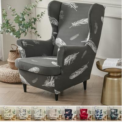 Funda de sillón con diseño de plumas, elástica, de licra, extraíble, para relajarse, individual, con fundas para cojines de asiento