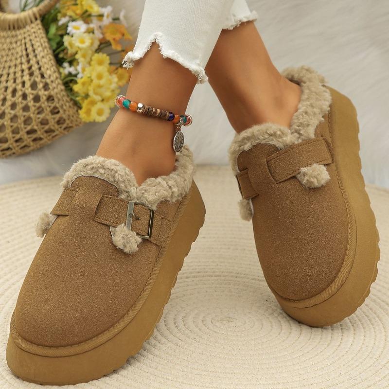 Autumn and winter new wool cotton shoes women's round head thick-soled plush lazy foot snow boots