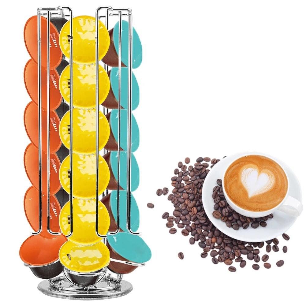 

24 чашки для капсульных аксессуаров Dolce Gusto, аксессуары для кафе, башенная подставка, полки для хранения, вращающийся держатель для капсул для кофе, стеллаж для капсул black