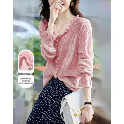 Demana Damen V-Ausschnitt Jacquard Strickpullover
