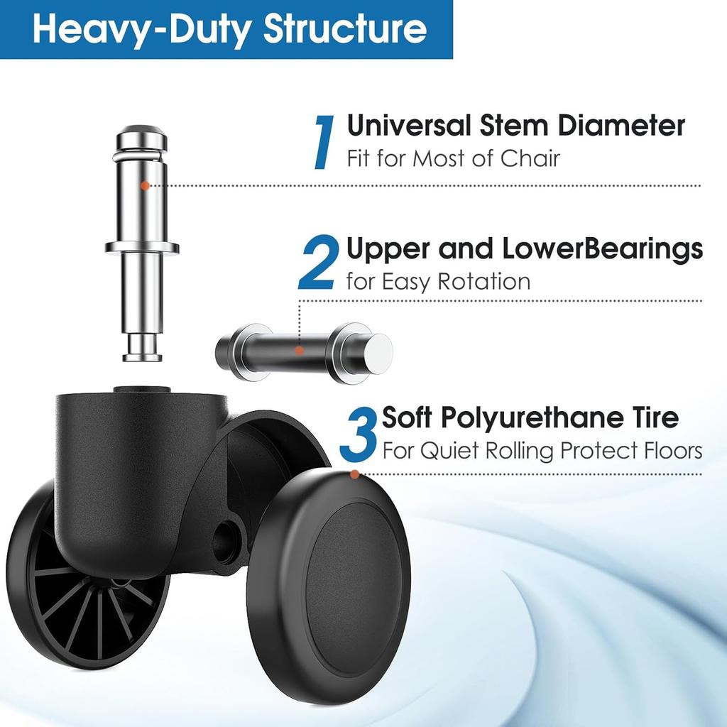 MaxGear 2" Office Chair Wheels Heavy Duty Replacement, Mute Rubber Rotating Desk Chair Caster Wheels, Safe for All Floors Including Hardwood,