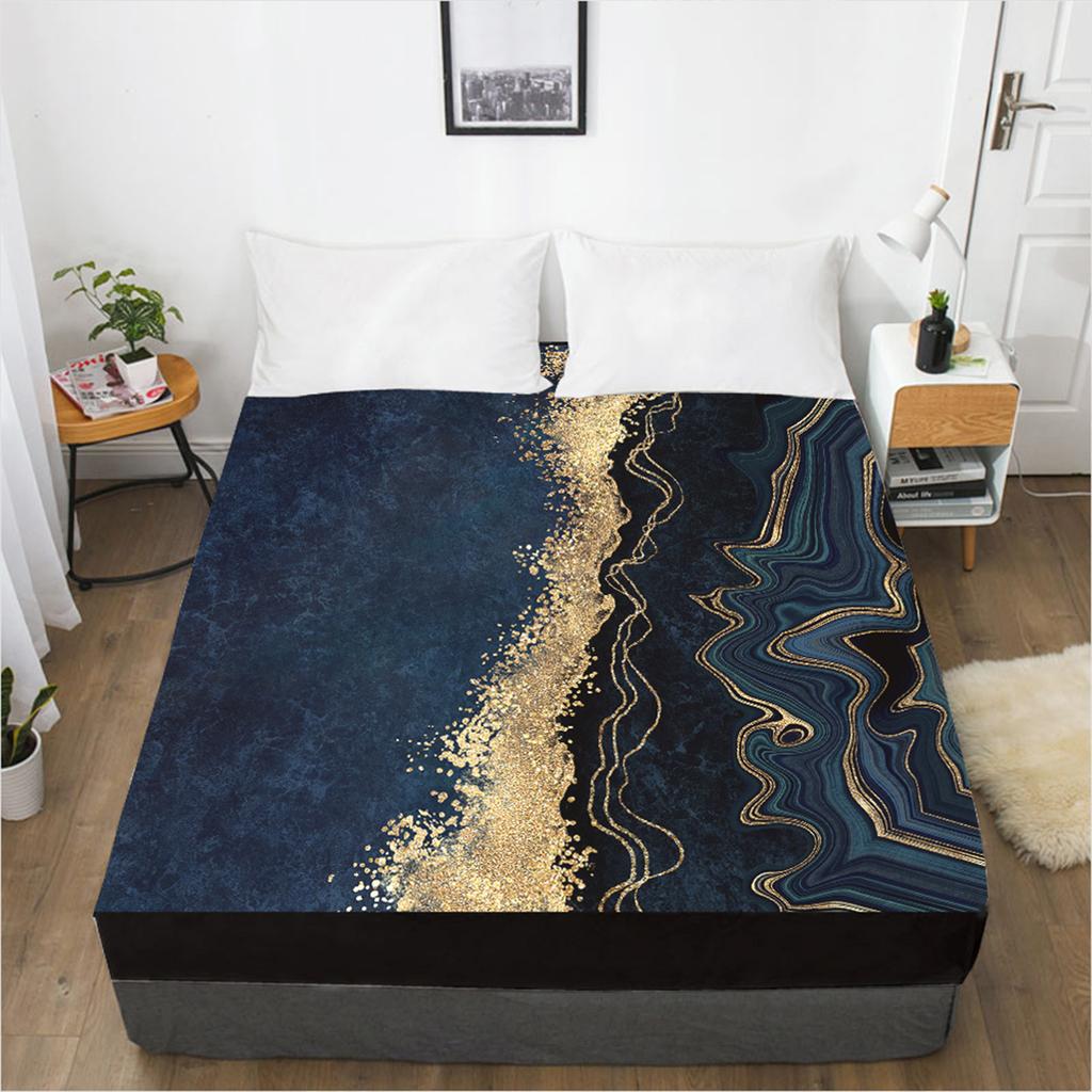 Fashion marble 3D printing pattern fitted sheet mattress cover elastic band bed sheet bedding