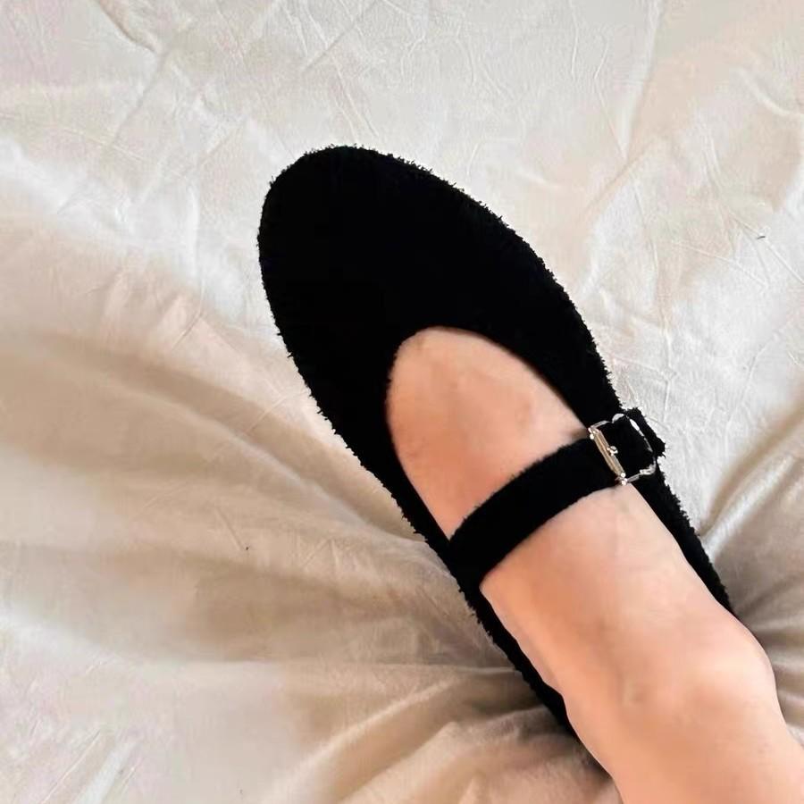 New Niche Design Round Head Soft Surface Pulling Feeling One-word Buckle with Flat Bottom Mary Jane Single Shoes