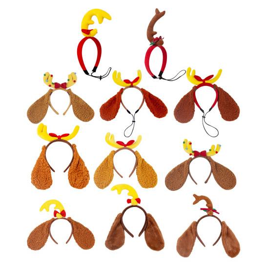 Dog Antler Headband Christmas Pet Costume Hairband Adjustable Headband with Bow Floppy Ears for Medium Large Dogs Holiday Party Dress-up