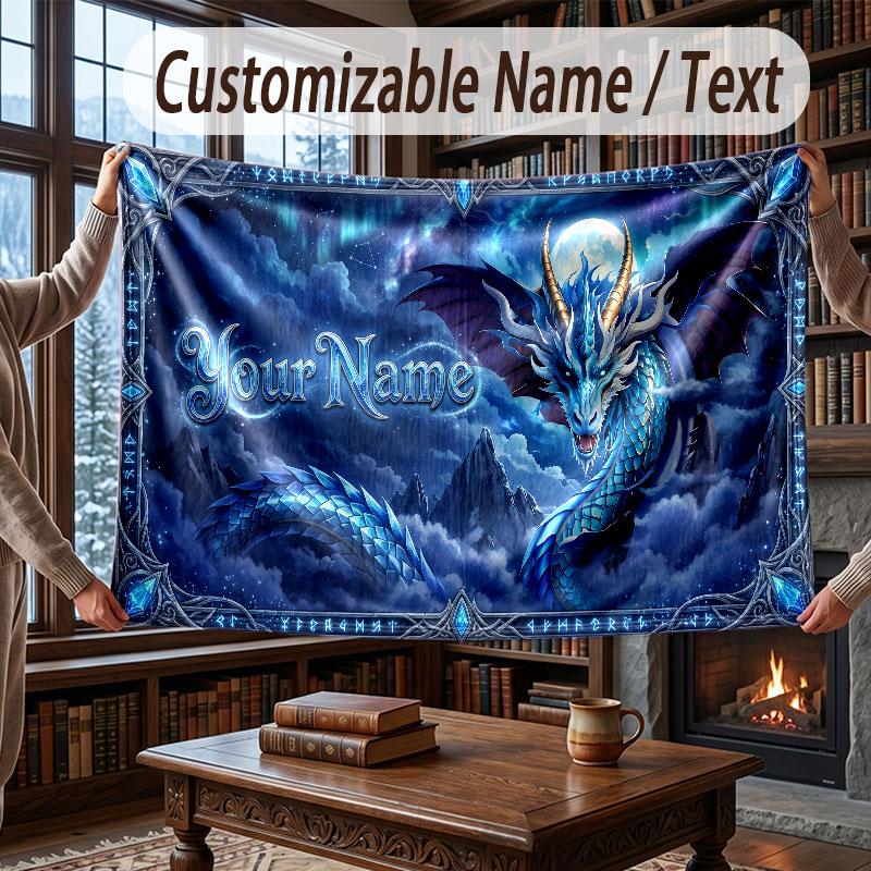 Dragon Theme Throw Blanket Custom Name Text Personalized Blanket Soft Cozy Blanket for Home Sofa Bed