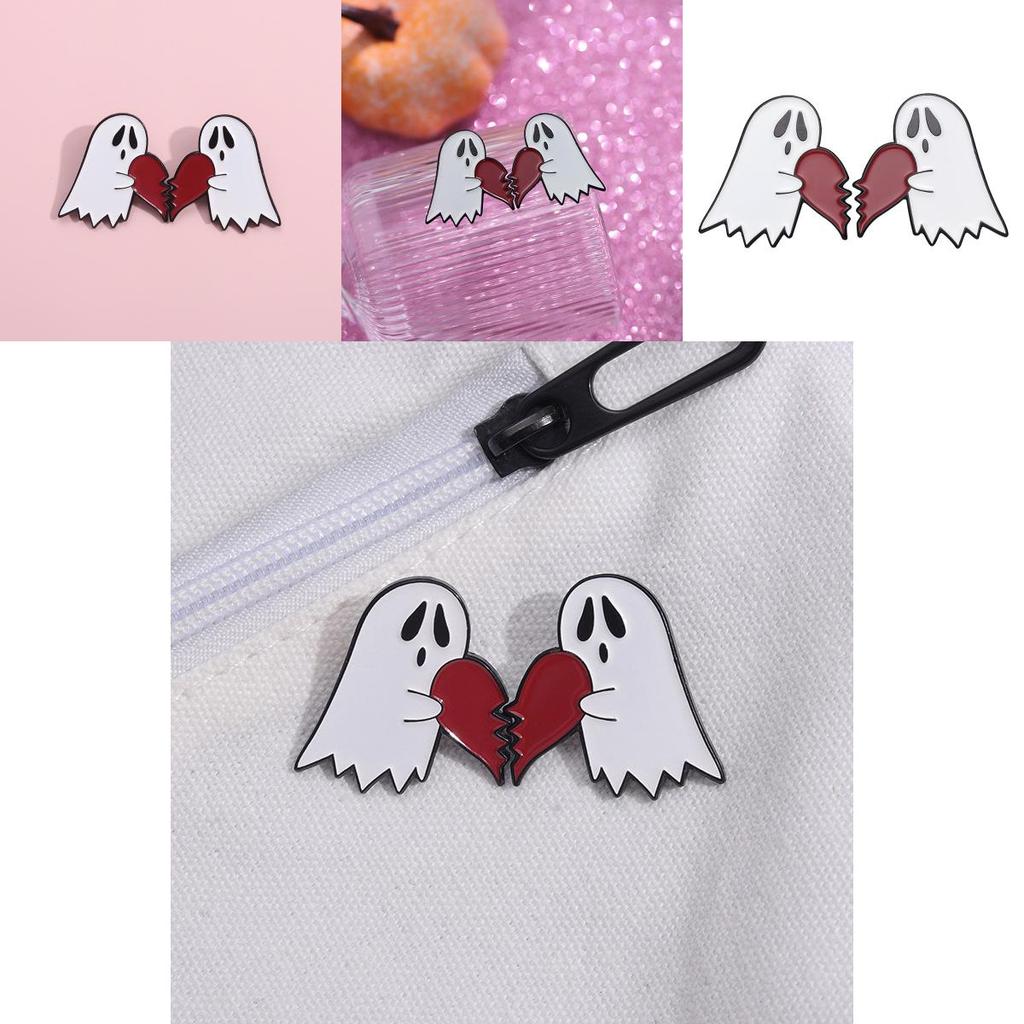 Creative Cartoon Heart Shaped Ghost Design Metal Brooch Pin For Halloween 2023 Collection