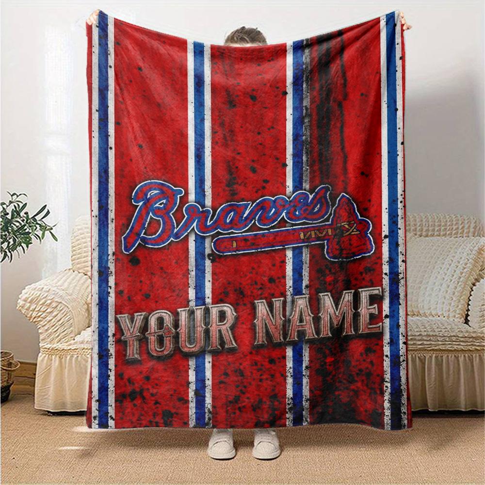 Name Custom Atlanta Braves Print Flannel Blanket High Quality Warm Comfortable Cover for All Seasons Perfect for Gifts Home Decor