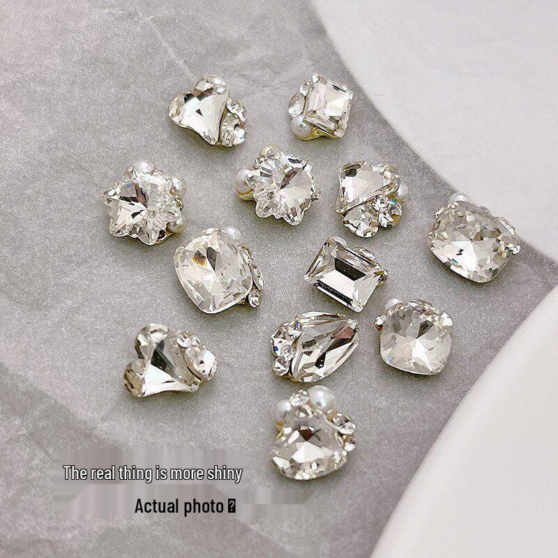 24-Piece Set: Plain White Water Nail Art Rhinestones with Crooked Heart and Fat Square Design for Nail Salons