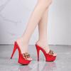 Fashion Runway style 15cm Ultra High heels Platform Women Slippers Sandals Fashion Bling Metal Decor Slides Summer Prom Nightclub Shoes