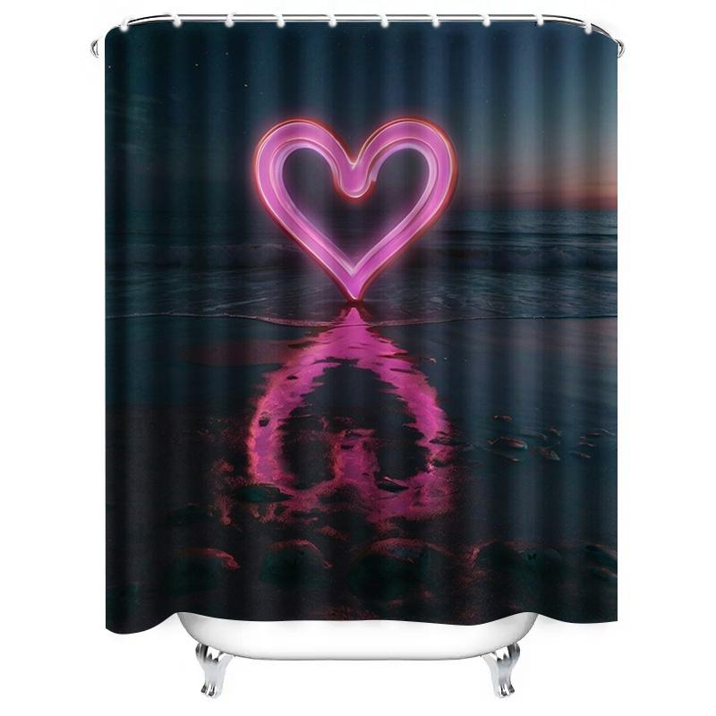 3D Neon Heart Beach Shower Curtain | Romantic And Modern Bathroom Decor