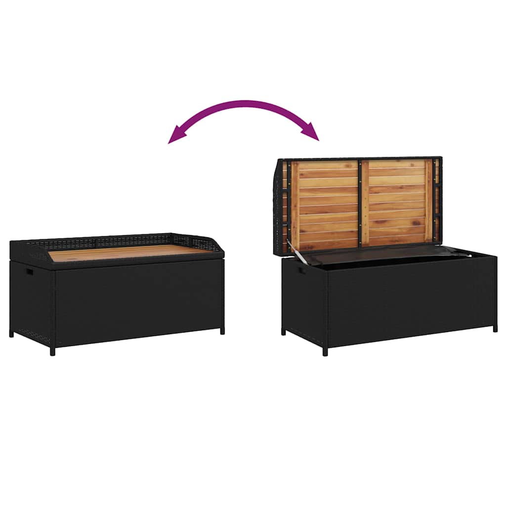 Storage Bench Black 100x50x52 Cm Poly Rattan Acacia Wood